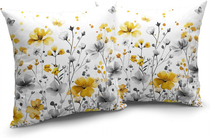 Spring Summer Flowers Pillow Throw Covers 18x18 Inch Yellow Gray Floral Pillow Covers Seasonal Decorative Pillowcases Cushion Case for Home Sofa Couch Bed Set of 2