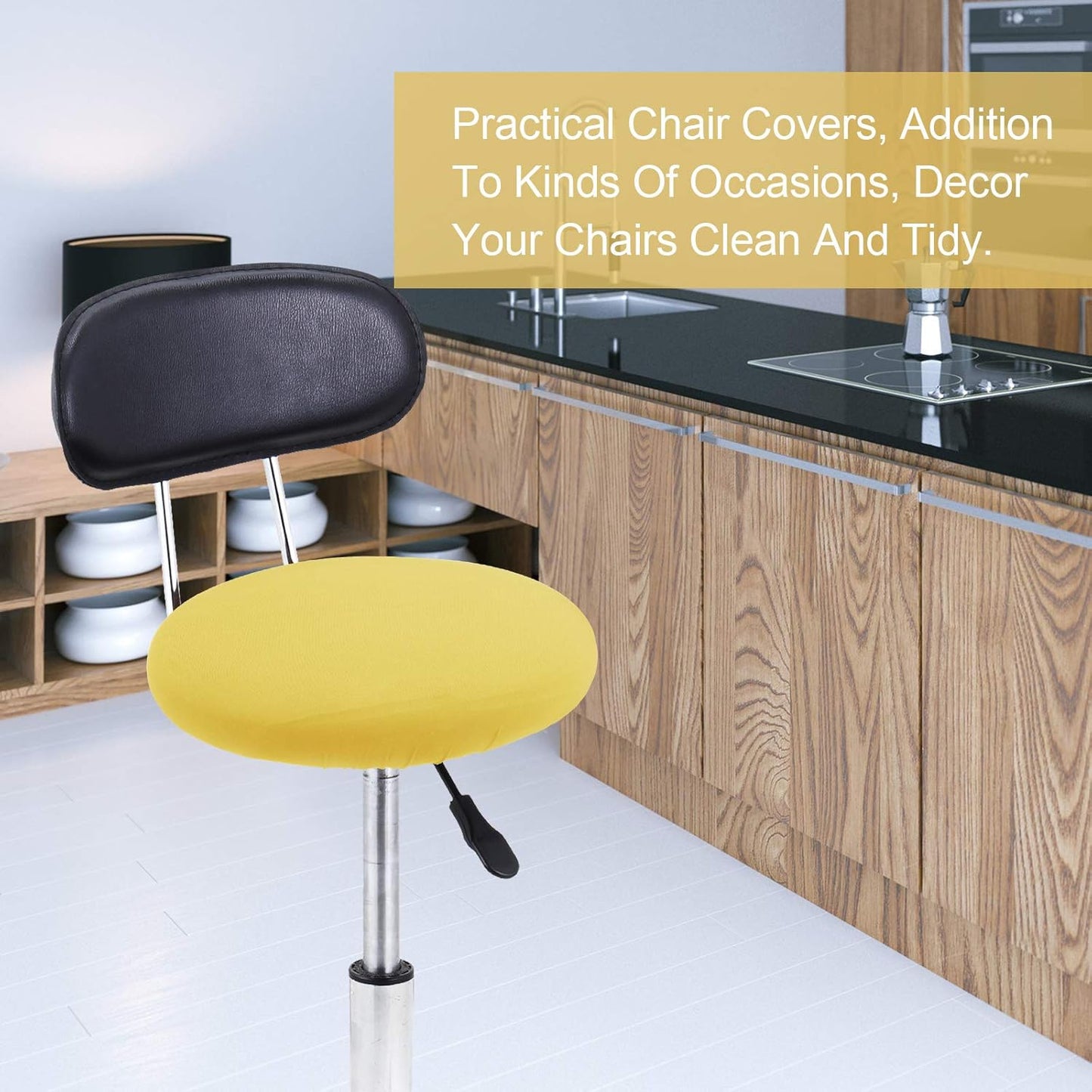 Tatuo Round Bar Stool Seat Covers Washable Stool Cushion Slipcover Elastic Bar Chair Covers for 14-17 Inch Chair (Yellow, 4 Pieces)