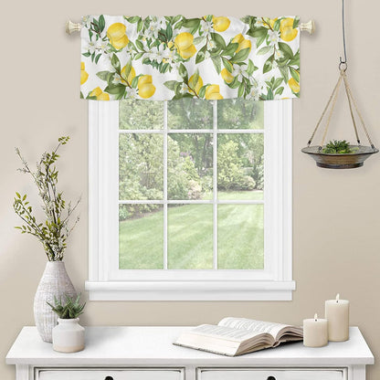 Nature Window Valance Flowering Lemon Woody Plant Romance Habitat Citrus Fresh Background Window Treatment Valances, Rod Pocket Curtain Valances for Kitchen Bedroom, 54" X 18", 1 Panel, Fern Green