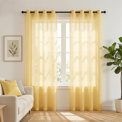 Mrs.Naturall Light Yellow Sheer Curtains 84 Inches Long, Pale Yellow Grommet Window Voile for Living Room Bedroom 2 Panels Set, Cortinas Amarillas para Sala