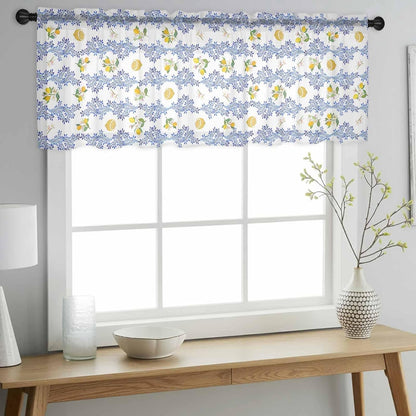 Summer Lemon Sheer Curtain 12 Inch Long Retro Flower Leaves Light Filtering Rod Pocket Voile Curtain Valance for Bedroom Kitchen Cafe Window 42" W x 12" L