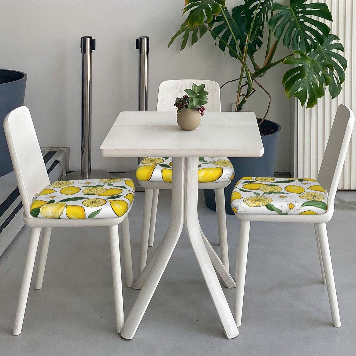 Square Chair Seat Covers Set of 4, Yellow Lemons Chair Covers with Elastic Ties, Soft Stretch Removable Universal Chair Protector Seat Cushion Slipcovers for Dining Room Kitchen Office