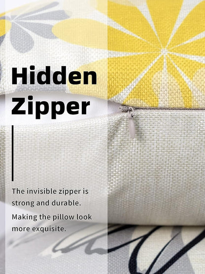 Yellow Pillow Covers 18x18 Set of 4 Grey Decorative Throw Pillow Cover for Couch Modern Daisy Pillows Case for Living Room Cushion Bed Outdoor Yellow and Gray Home Decor