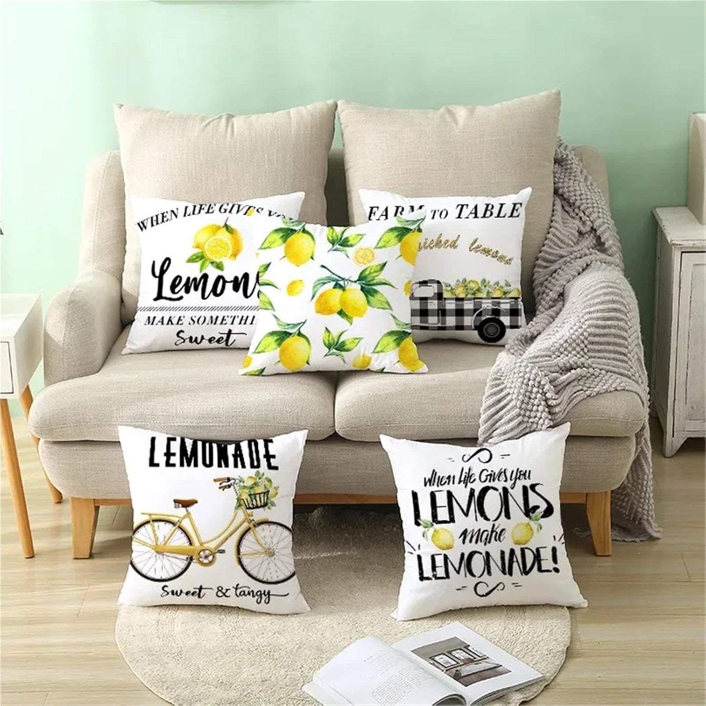 Synap 1PC Nordic Style Lemon Printed Cushion Cover 18x18 Inch, Summer Home Sofa Decor Polyester Pillow Case