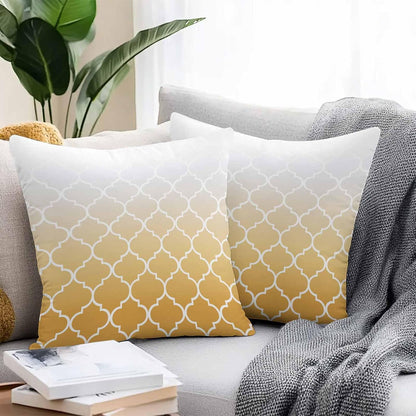 Outdoor Pillow Covers Waterproof Pillow Cases Protector Yellow Gradient Moroccan Pattern Pillowcase Pack of 2 White Stripes Buffalo Check Throw Cushion Case for Pation Furniture,Couch,Sofa,16X16IN