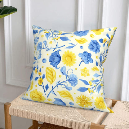 Blue and Yellow Floral Bird Pillow Covers 18x18 Inch Set of 4 Decorative Throw Pillows Abstract Pillowcases for Cushion Cover Sofa Bed Couch Living Room Home Decor