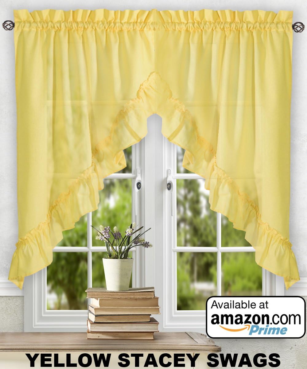 Ellis Curtain Stacey 54-by-13 Inch Ruffled Filler Valance (Yellow)