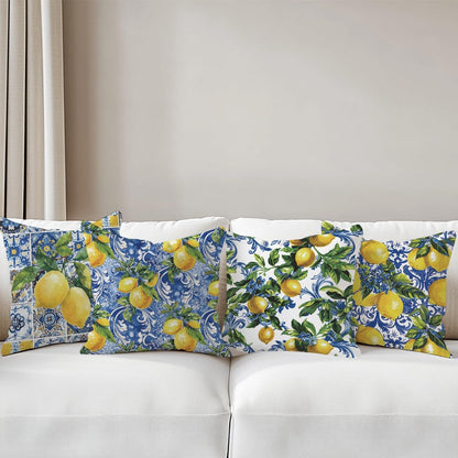 4 PCs Pillow Covers 18x18, Italy Lemon Throw Pillow Covers, Lemon Decor Italian Gifts Pillow Cases Decorative Pillow Protectors Living Room Bedroom Office Home Decor for Cushion Car Bed