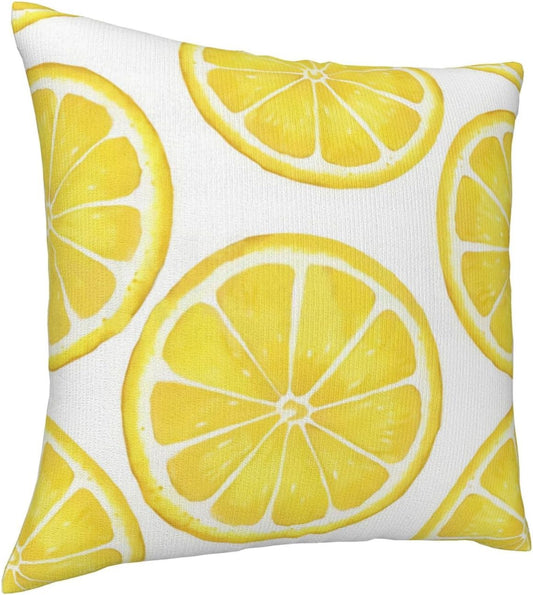 Yellow Sliced Lemon Double Sided Faux Fur Pillow Cover with Hidden Zipper - Soft Decorative Pillow Case for Sofa Bed Car