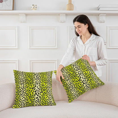 Manfei Leopard Fur Print 2 Pack Pillow Covers,Yellow Gradient Vertical Stripes Geometric Soft Square Cushion Case,Wild Animal Cheetah Fur Pattern Throw Pillow Coverss Double Sides,20"x 20"