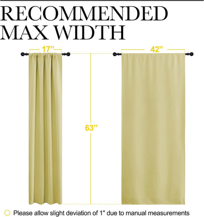 NICETOWN Paler Yellow Blackout Curtains 63 inches Long for Living Room, Darkening Window Curtain Panels, Easy-Care Solid Thermal Insulated Draperies/Drapes for Daughter Room