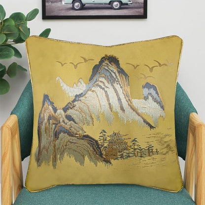 ELANE Ruffle Embroidered Decorative Pillow Covers, Floral Designs 18x18 Inch for Couch, Sofa, Bed (Yellow Landscapes)