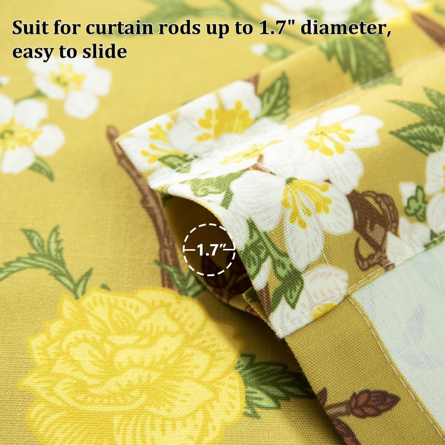 Leeva Farmhouse Style Yellow Floral Valance Curtains, 52x18 Rod Pocket Window Treatment for Kitchen Living Room Bedroom, Linen Textured Bird Print