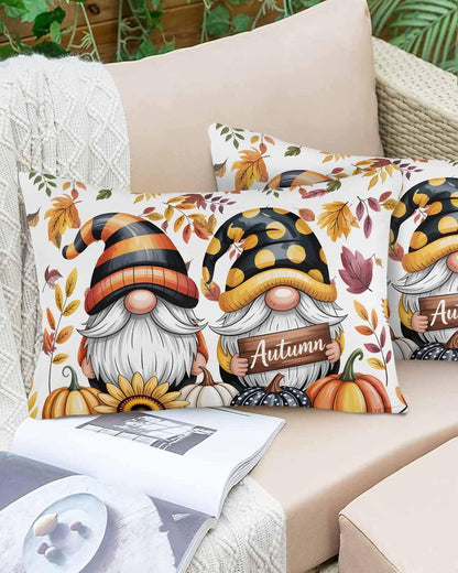 Yellow Orange Gnomes Fall Throw Pillow Cover 12x20,Pumpkins Thanksgiving Leaves Floral Decorative Reversible Pillowcase with Zipper for Sofa Couch Bed,Lightweight Pillow Sham Cushion Case Protectors
