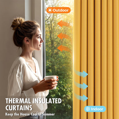 MIULEE Blackout Curtains 96 Inches Long for Bedroom Living Room Thermal Insulated Room Darkening Grommet Top Solid Light Blocking Drapery Set of 2 Window Panels Yellow
