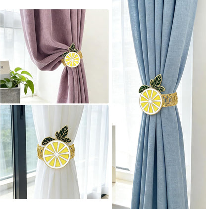 Lemon Curtain Tiebacks 2 Pack Yellow Fruit Spring Curtain Holdbacks No Drill Curtain Ties & Auto-Closing,Boho Curtain Tie Backs for Office & Farmhouse Kitchen Living Room Bedroom Decor