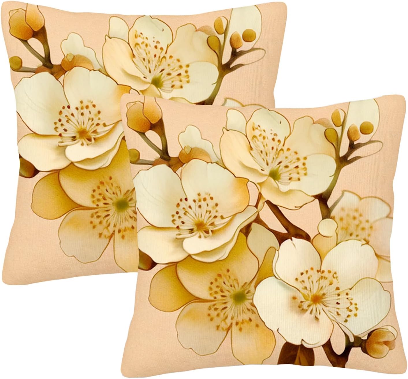 Flowers Light Yellow Petals Pattern，Pillow Covers Decorative Cushion Cover Throw Printed Pillow Case 22 x 22inch,Light Yellow (2pcs)
