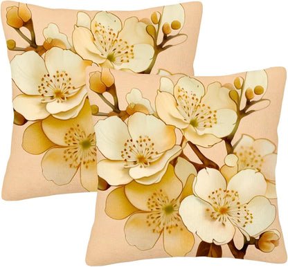 Flowers Light Yellow Petals Pattern，Pillow Covers Decorative Cushion Cover Throw Printed Pillow Case 22 x 22inch,Light Yellow (2pcs)