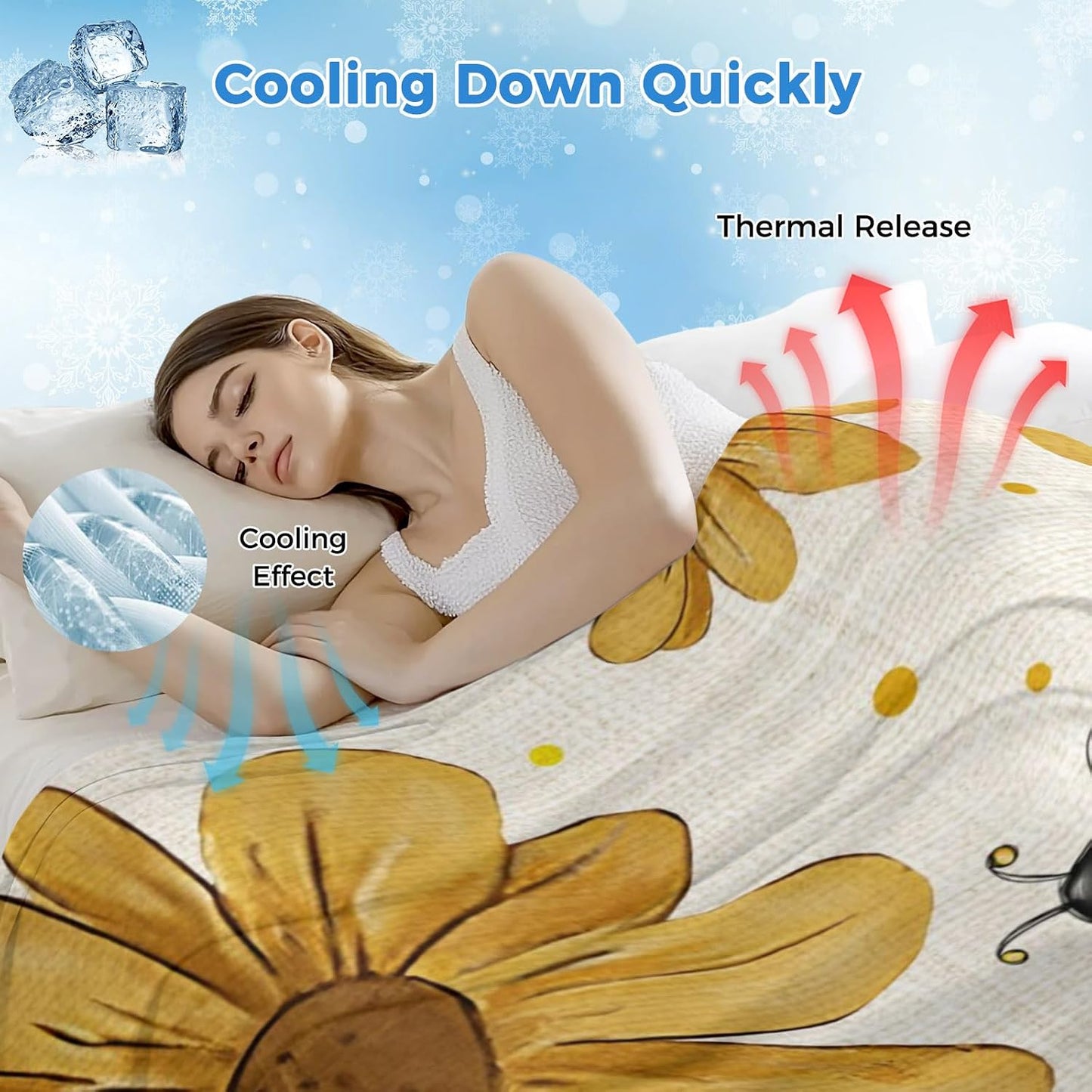 Cooling Blanket for Hot Sleepers, Yellow Daisy Farmhouse Lightweight Breathable Summer Blanket, Garden Floral Honeybees Burlap Double-Side Cool Throw Blankets for Sleeping Travel, 50"x60"