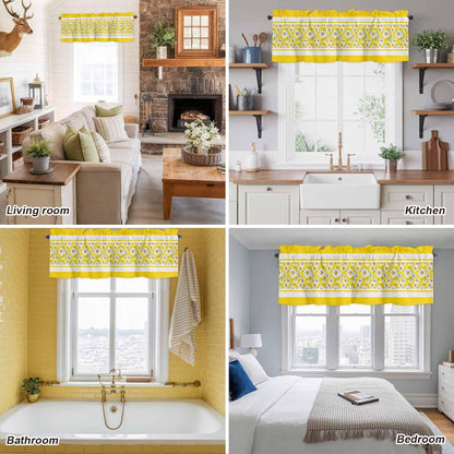 Yellow Daisy Valance Curtains Kitchen Curtain for Windows Valance Farmhouse Floral Yellow Striped Sheer Curtains Privacy Bedroom Curtain Topper for Living Room Home Decor 42x12in