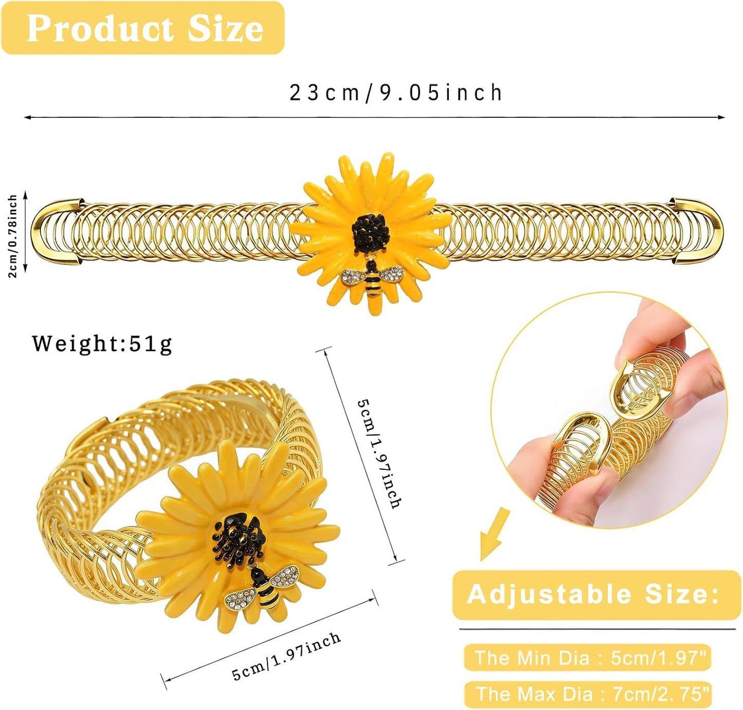 Sunflower Curtain Tiebacks 2 Pack Yellow Bee Daisy Curtain Holdbacks,No Drill Curtain Ties & Auto-Closing Spring Wire,Boho Curtain Tie Backs for Farmhouse Kitchen Living Room Bedroom Decor