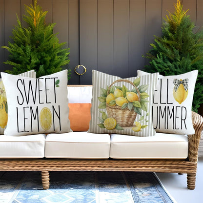 Spring Summer Pillow Covers 18x18 Set of 4 Grey Stripe Sweet Lemon Hello Summer Pillows Decorative Quote Throw Pillows Pillowcase Decorations Farmhouse Decor for Home Decor