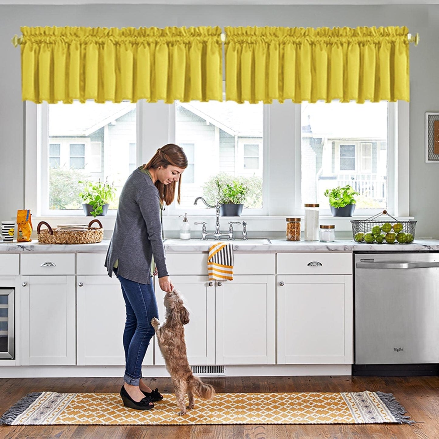 Valance for Windows Rod Pocket Yellow Valance Light Reducing Valance Curtains 1 piece, 52" W x 18" L