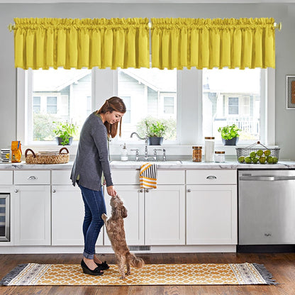 Valance for Windows Rod Pocket Yellow Valance Light Reducing Valance Curtains 1 piece, 52" W x 18" L