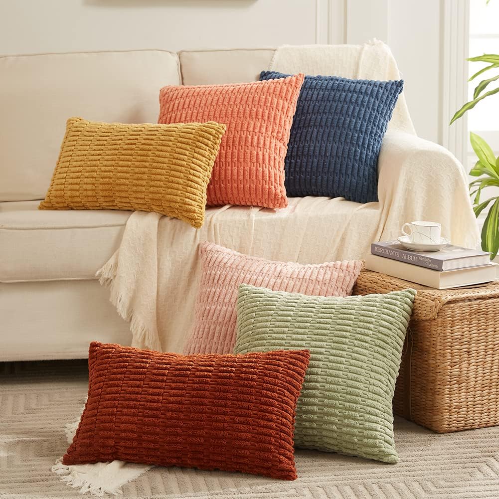 Fancy Homi 2 Packs Mustard Yellow Decorative Throw Pillow Covers 18x18 Inch for Living Room Couch Bed Sofa, Soft Striped Corduroy Square Cushion Case 45x45 cm, Rustic Farmhouse Boho Home Decor
