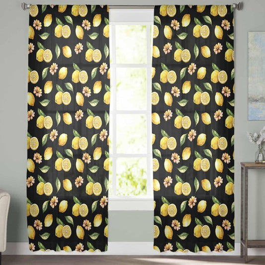 Curtains Sheer Valance Window 2 Panels Set, Summer Yellow Lemon Watercolor Idyllic Drapes, Rod Pocket Curtain Draperies Decor for Kitchen Bedroom Living Room Drapes, 52" Wx96 L