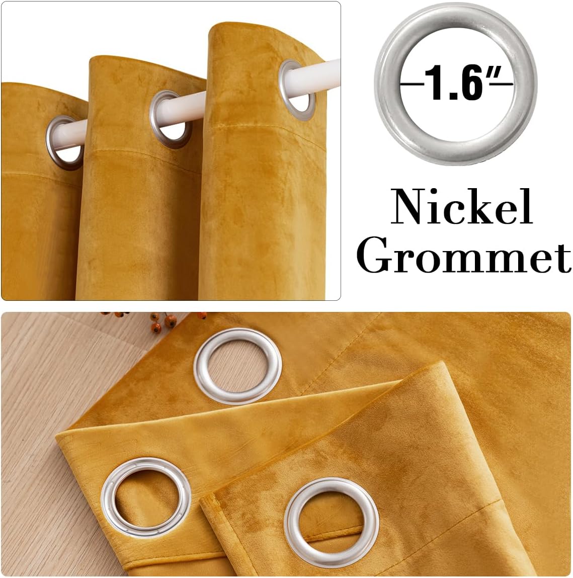 H.VERSAILTEX Velvet Curtains for Living Room 63 Inch Length 2 Panels Thermal Insulated Window Curtains for Bedroom Dining Room Privacy Room Darkening Grommet Drapes, W52 x L63 Inches, Mustard Yellow