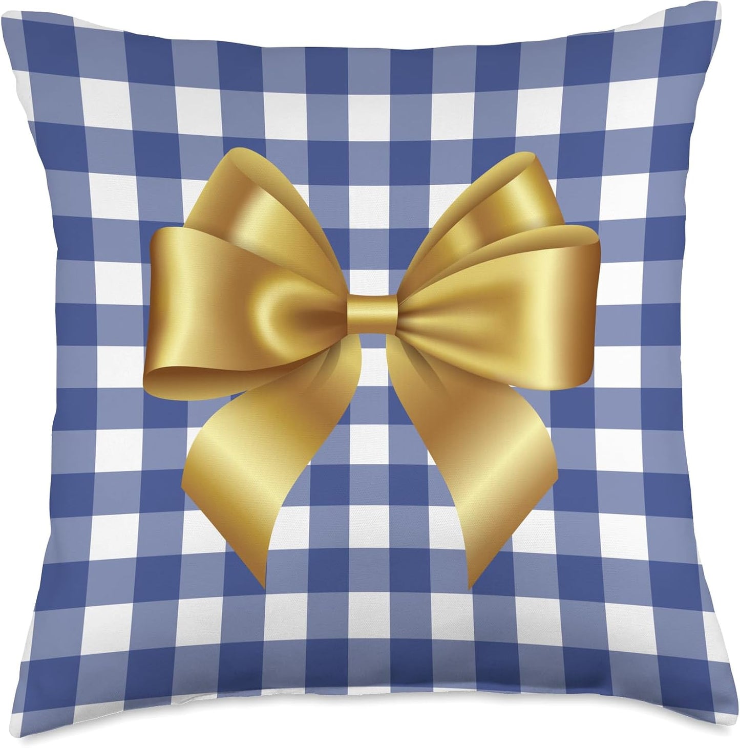 Hanukkah Decor Blue White Check Pillow Yellow Bow Christmas Throw Pillow