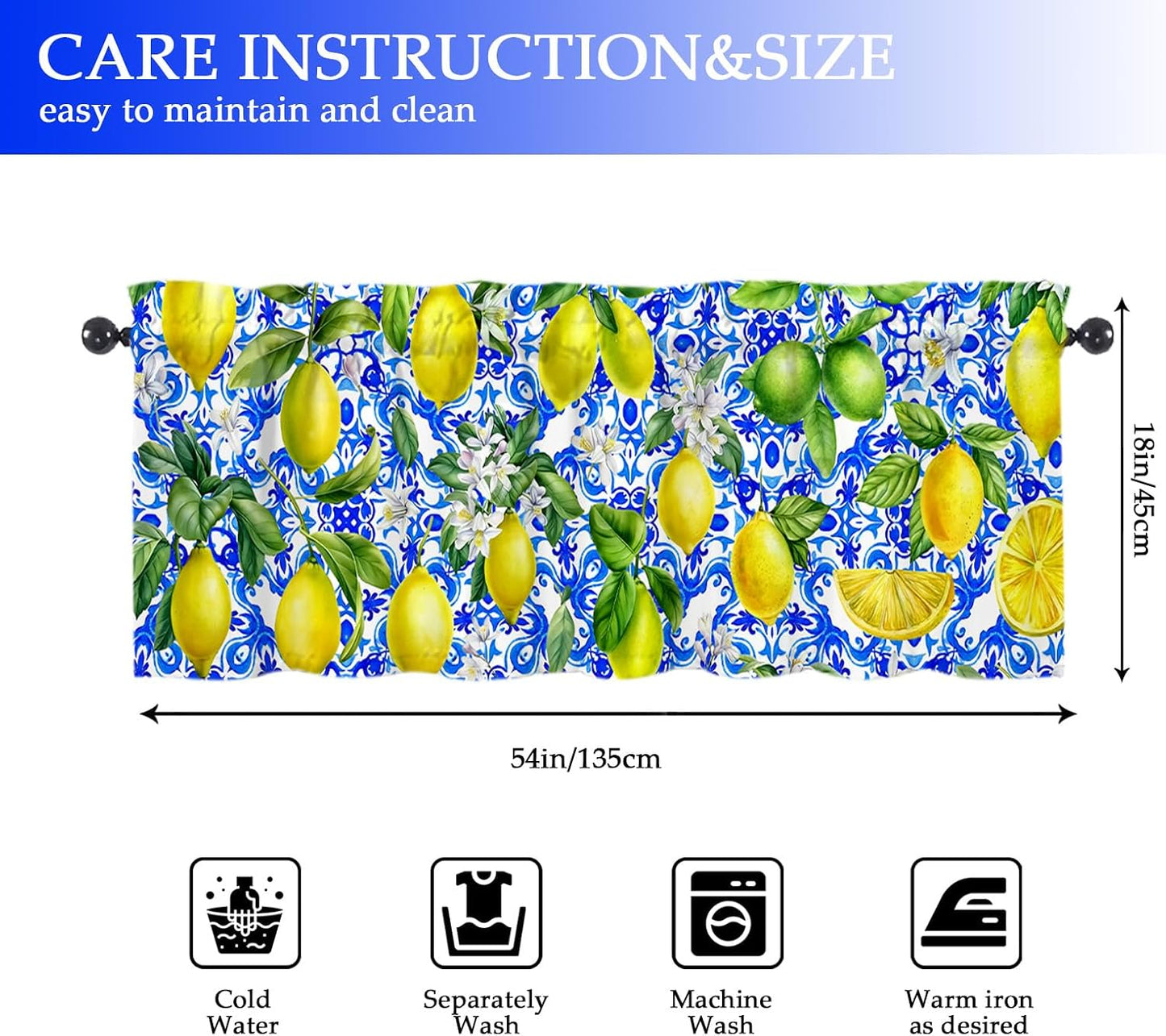 Lemon Valances 54" W x 18" L - Lemon Kitchen Curtains Valance for Windows Rod Pocket Kitchen Decor Decorations