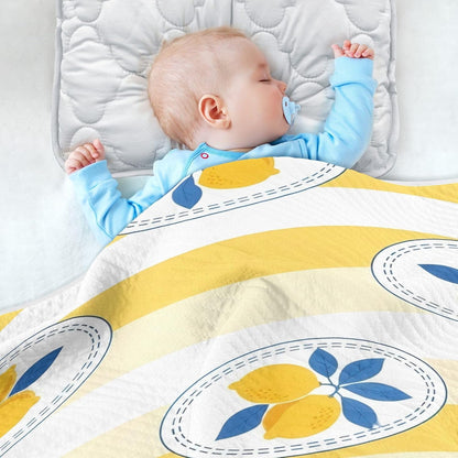 Lemon Yellow Stripe Baby Blanket 30"x40", Soft Cotton Toddler Blankets for Girls Boys with Warm Middle Layer, Lightweight Receiving Blanket for Newborn Crib Stroller