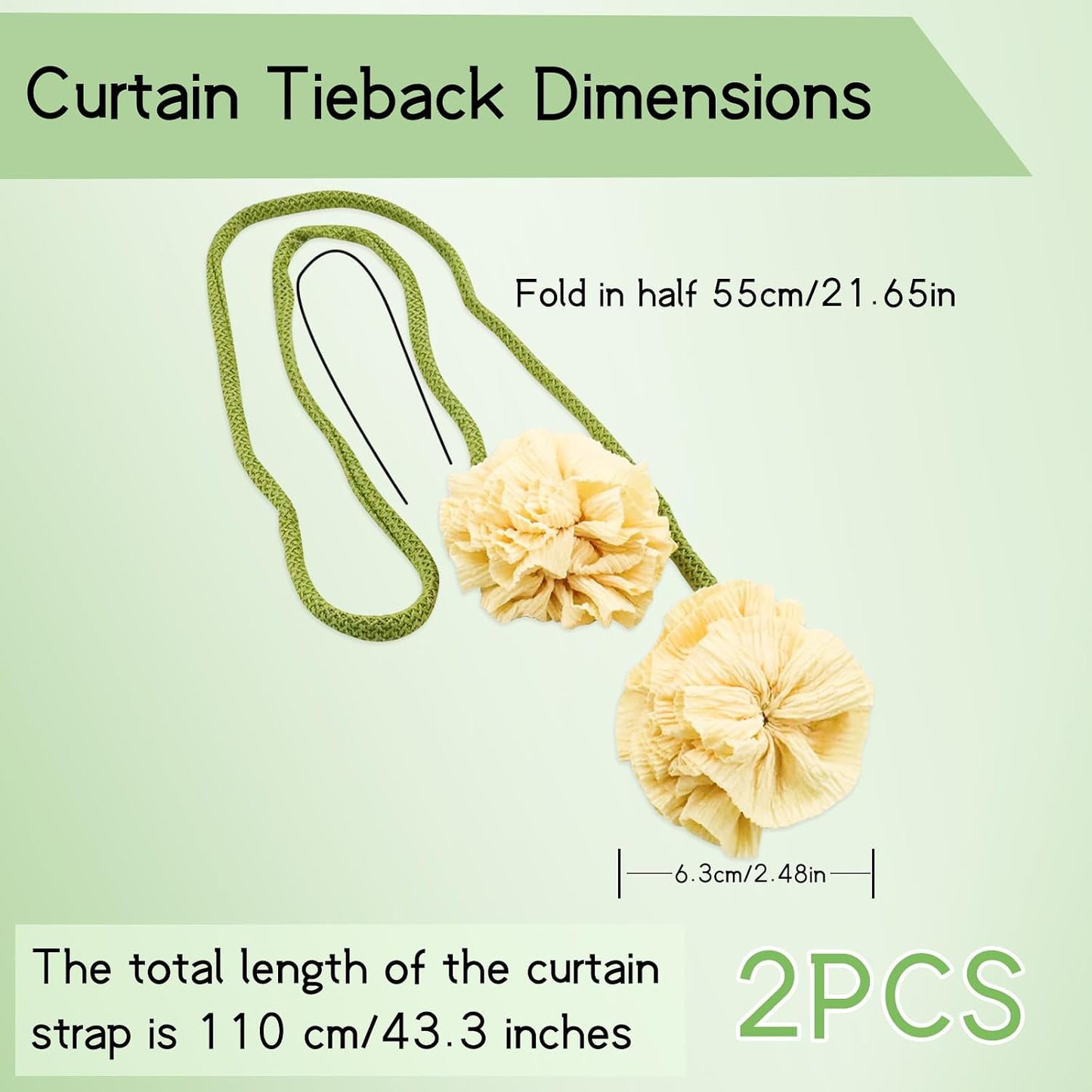 Boho Curtain Tiebacks, 2 Pcs Floral Curtain Holdbacks, Curtain Straps for Living Room Bedroom Window Decor, Unique Present for Homeowners(Yellow)