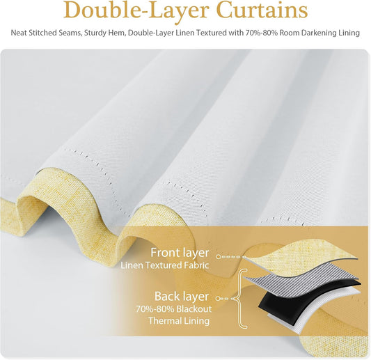 DriftAway Double Layer Linen Blackout Tie Up Curtains Thermal Insulated Fully Lined Balloon Roman Shade Bathroom Window Adjustable Rod Pocket for Small Window 31 Inch by 47 Inch Yellow