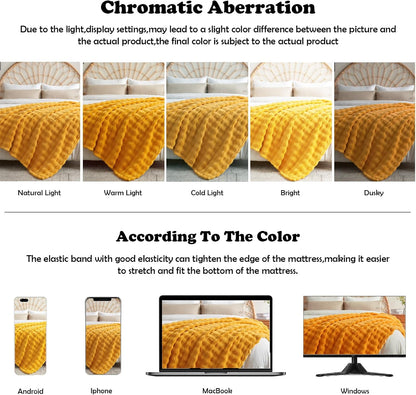 NEWCOSPLAY Throw Blanket for Couch Mustard Yellow Super Soft Flannel Fleece 3D Bubble Lightweight Bed Blanket All Season Use (Mustard Yellow, Throw(50"x60"))