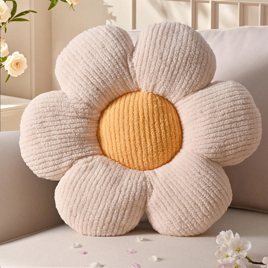Flower Pillows, Cute Daisy Shaped Throw Pillow, Small Cream Yellow Floor Cushions for Gifts, Kids Decorative Pillows for Living Room Sofa Bedroom Bed, 15.7x15.7 Inch