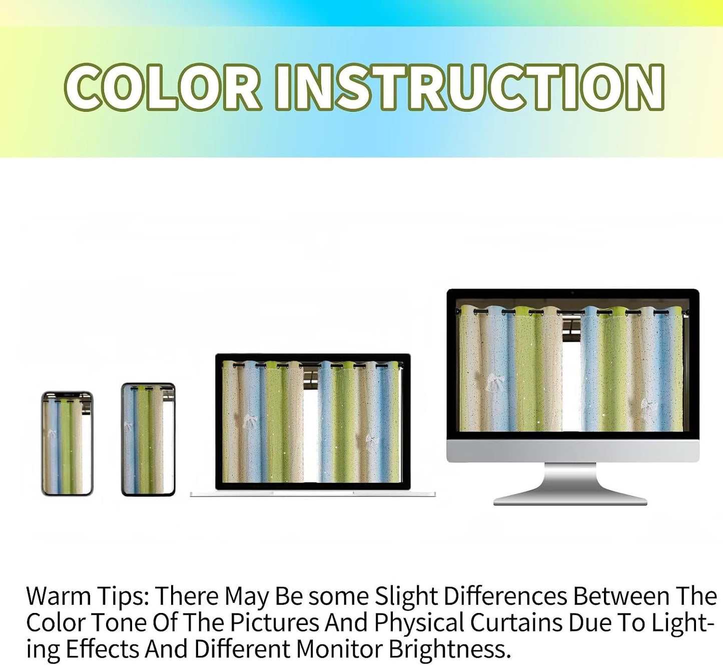 52x63 2-in-1 Double-Layer Kids & Girls Unicorn Princess Ombre Blackout Curtains with Foil Print Sheer, 2 Panels Set - Green Yellow Blue
