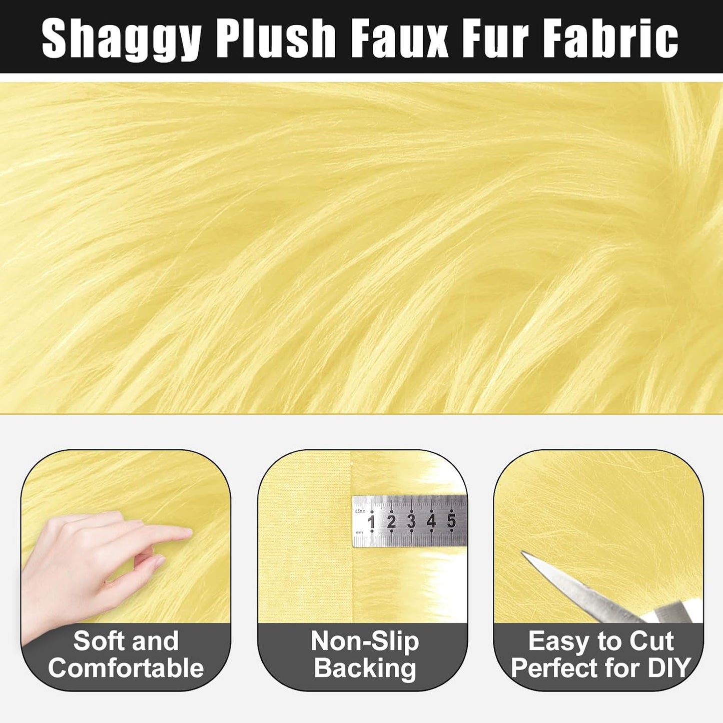 25x25CM Light Yellow Faux Fur Fabrics Square, Plush Fluffy Fuzzy Cut Craft Fur, Craft Beard Hair, Beard Miniature Dolls Rugs Mats Gift, Winter Halloween Christmas Costume Party Decorations