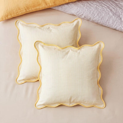 HunnmingRe 2 Pcs Scalloped Edge Striped Pillowcases Stripe Throw Pillow Cover Only Wear Resistant Pillow Shams for Couch Bed Sofa Bedroom Living Room Outdoor Party(Yellow,18'' X 18'')