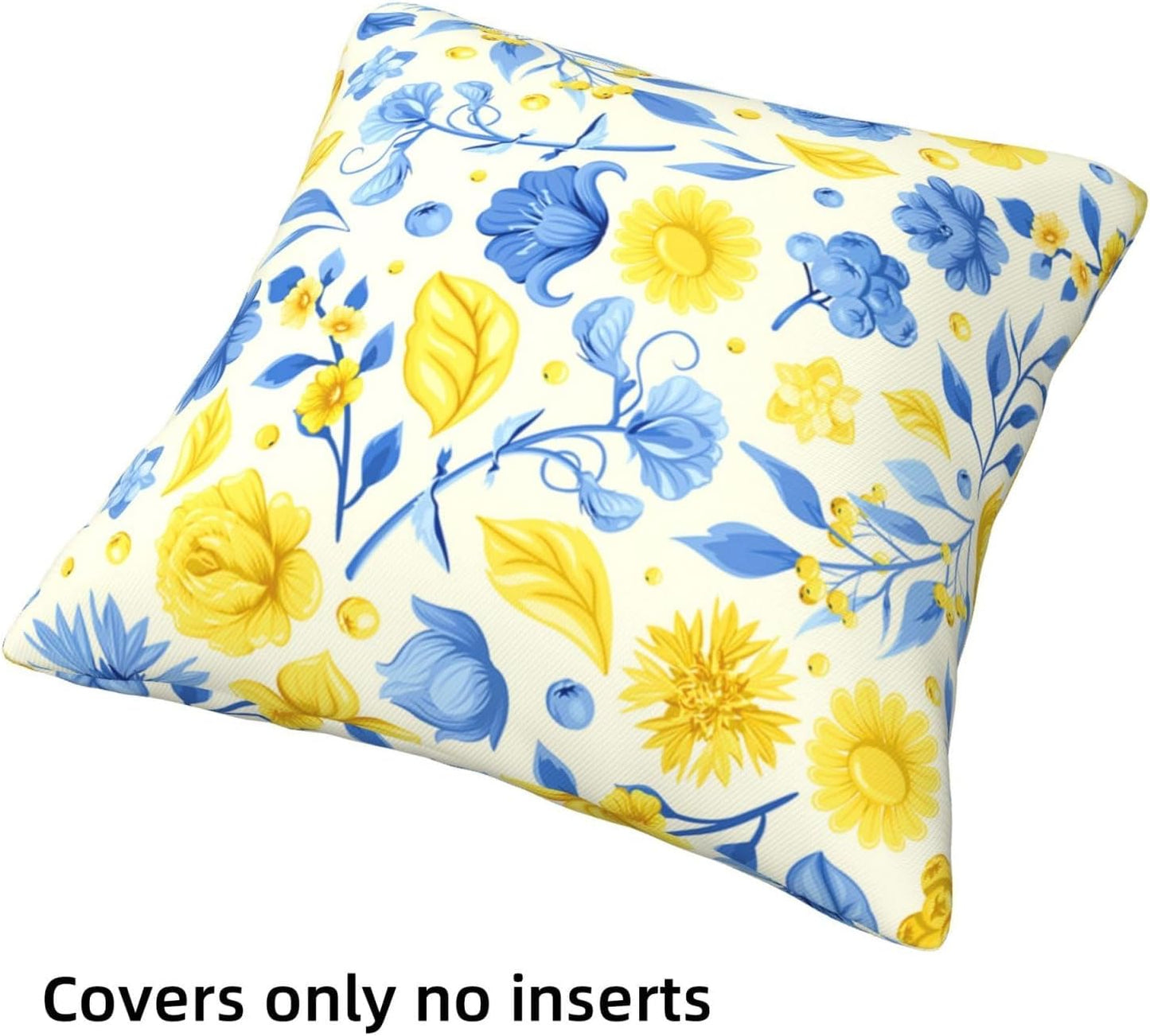 Blue and Yellow Floral Bird Pillow Covers 18x18 Inch Set of 4 Decorative Throw Pillows Abstract Pillowcases for Cushion Cover Sofa Bed Couch Living Room Home Decor