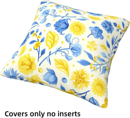 Blue and Yellow Floral Bird Pillow Covers 18x18 Inch Set of 4 Decorative Throw Pillows Abstract Pillowcases for Cushion Cover Sofa Bed Couch Living Room Home Decor