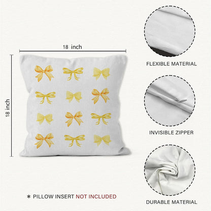 Yellow Bow Throw Pillow Covers, Coquette Pillow Covers, Girly Decorative Pillow Covers for Girls Room Aesthetic, Coquette Room Decor, Bow Room Decor, Preppy Trendy Decor Pillow Covers 18x18