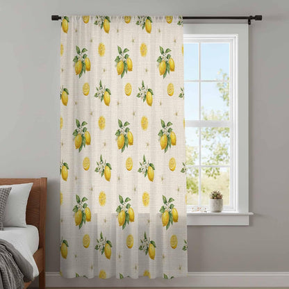 Sheer Curtains 63 Inches Long for Living Room/Bedroom, Cute Lemon Summer Rod Pocket Voile Kitchen Curtains & Drapes Window Treatment 1 Panel, 52"W x 63"L Farmhouse Floral Retro Linen Texture