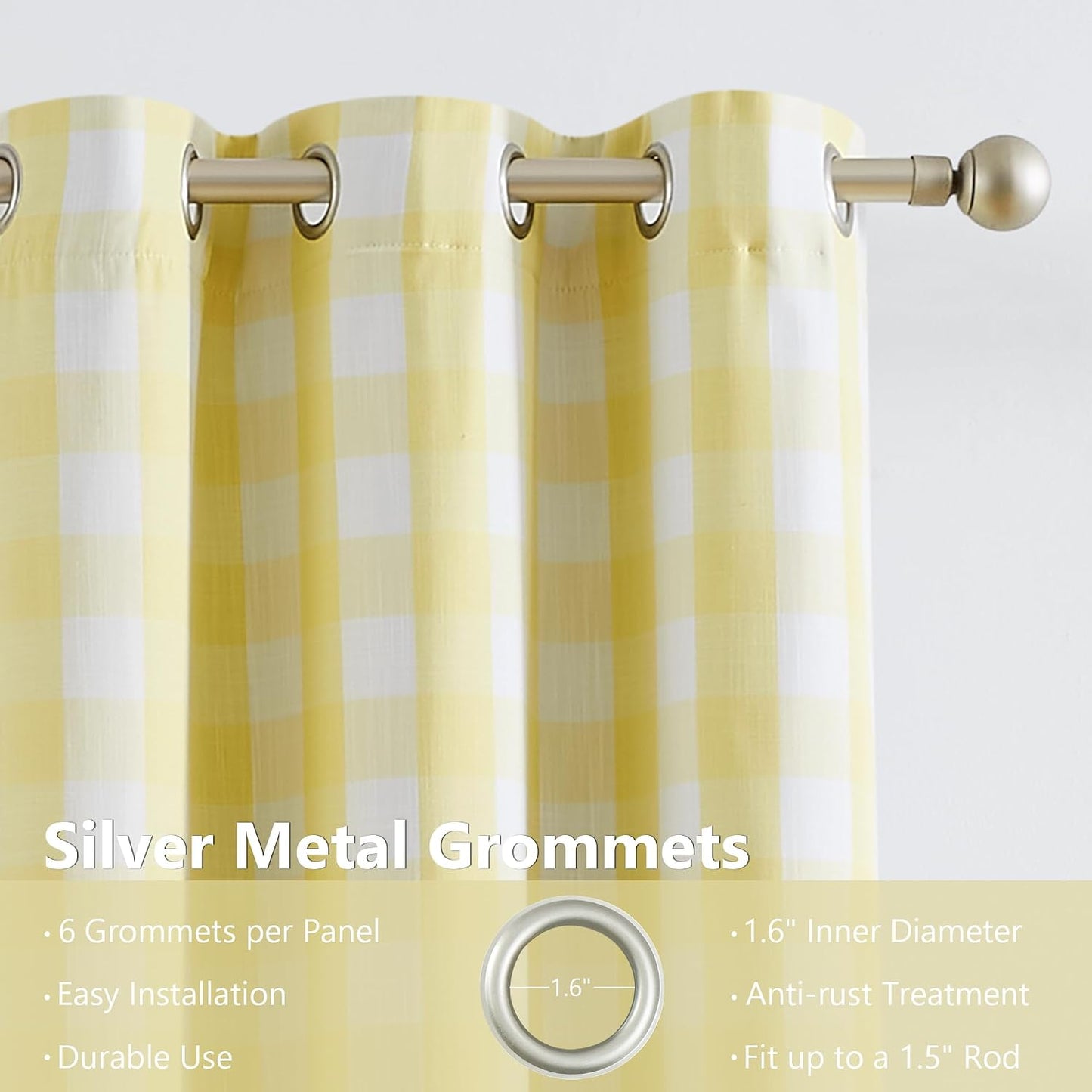 Amzdecor Yellow White Buffalo Plaid Full Blackout Curtains 84 Inch Long for Bedroom Living Room Farmhouse Check Patterned Drapes Thermal Insulated Soundproof Grommet Window Treatment, 2 Panels,40"x84"