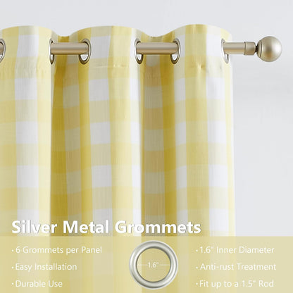 Amzdecor Yellow White Buffalo Plaid Full Blackout Curtains 84 Inch Long for Bedroom Living Room Farmhouse Check Patterned Drapes Thermal Insulated Soundproof Grommet Window Treatment, 2 Panels,40"x84"