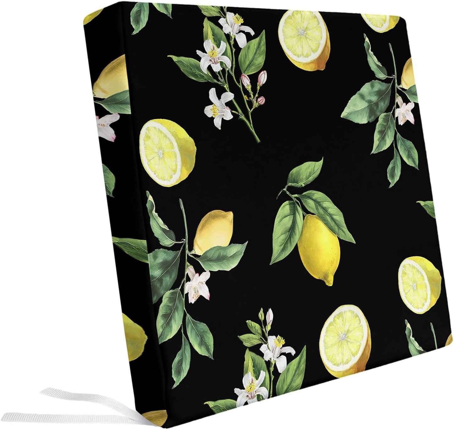 Yellow Lemon Summer Indoor/Outdoor Seat Cushions Cover, Farmhouse Tropical Fruit Black Waterproof Patio Chaise Lounge Cushion Cover for Beach Pool Side Chair Cushions 20''x18''x2pcs