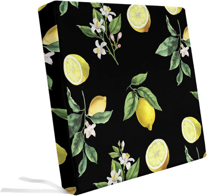 Yellow Lemon Summer Indoor/Outdoor Seat Cushions Cover, Farmhouse Tropical Fruit Black Waterproof Patio Chaise Lounge Cushion Cover for Beach Pool Side Chair Cushions 20''x18''x2pcs
