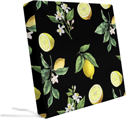 Yellow Lemon Summer Indoor/Outdoor Seat Cushions Cover, Farmhouse Tropical Fruit Black Waterproof Patio Chaise Lounge Cushion Cover for Beach Pool Side Chair Cushions 20''x18''x2pcs